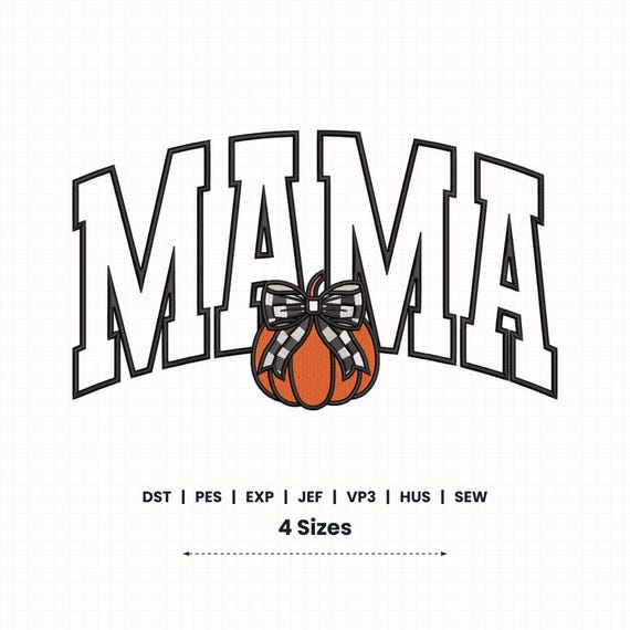 Mama Pumpkin Applique Embroidery Design | 4 Sizes | Instant Download