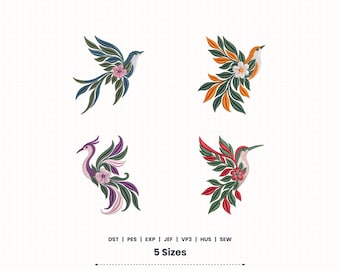 Stickmuster-Set mit Blumen und Vögeln | 5 Größen | Sofort-Download