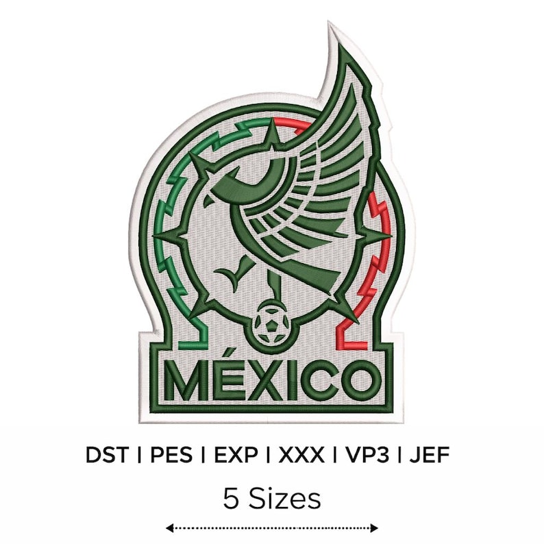 Mexican Football Team Logo Embroidery Files, Mexico Football Logo, Mexico Soccer Embroidery Design, Mexicana World Cup Team Emblem - 5 SIZES (photo 1)