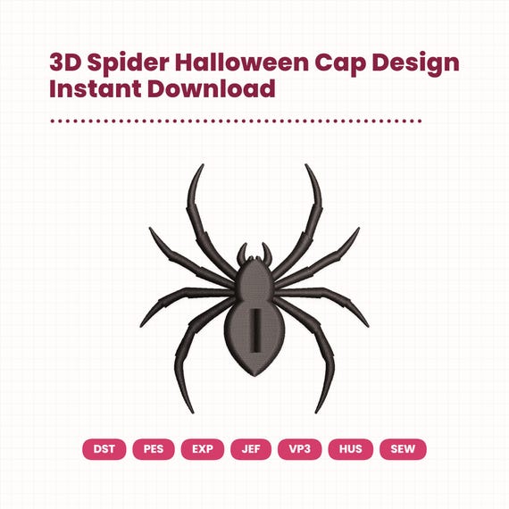 3D Puff Spider Halloween Cap Embroidery Design