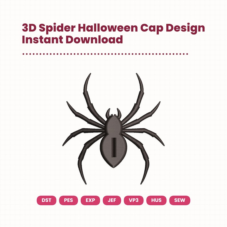 3D Puff Spider Halloween Cap Embroidery Design (photo 1)