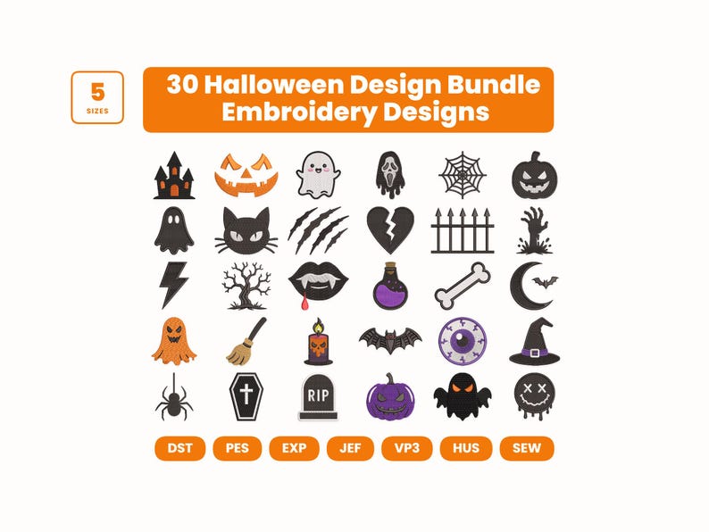 Mini Halloween Embroidery Designs Bundle, Halloween Set Embroidery, Cute mini ghost, Pumpkin, Bat, Witch, Candy Embroidery Design, Halloween (photo 1)