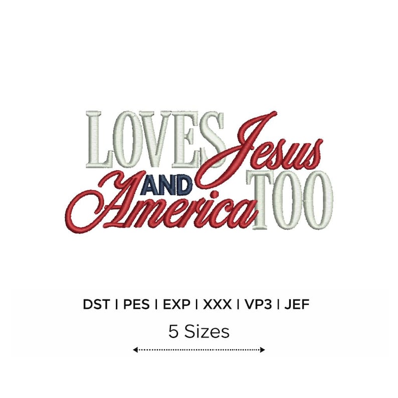 Love Jesus and America Too Embroidery Design (Cap & Left Chest) | 5 Size (photo 1)