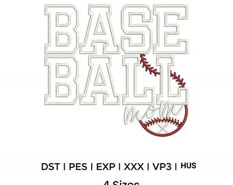 Applikationsstickmuster „Baseball-Mama“, Stickmaschinenmuster (4 Größen) | Sofort-Download
