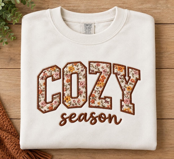 Cozy Season Applique Embroidery Design | 4 Sizes | Instant Download