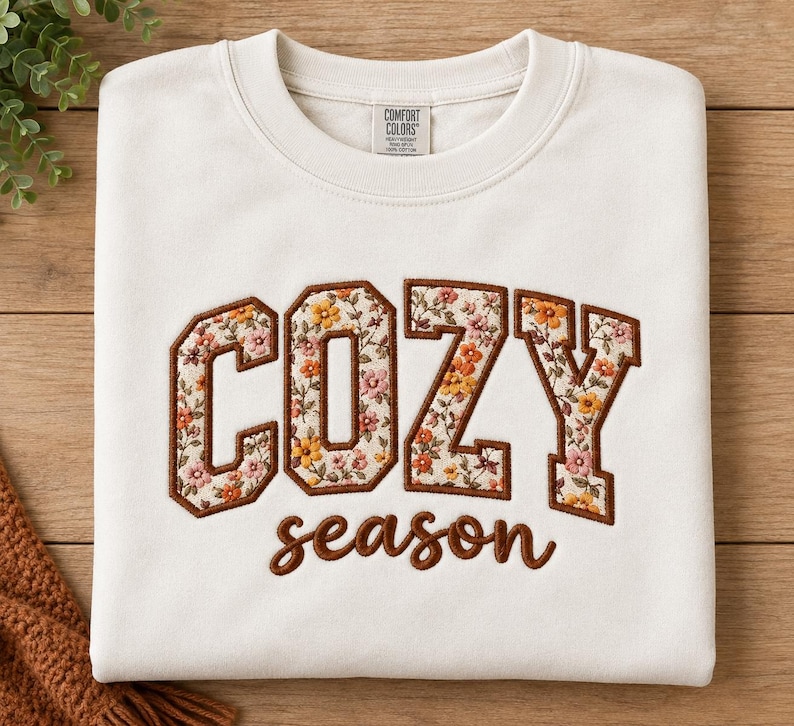 Cozy Season Applique Embroidery Design | 4 Sizes | Instant Download (photo 1)