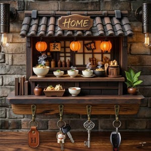 Soporte para llaves de snack japonés, gancho de pared de madera para llaves, decoración para el hogar para amantes de la comida en 2D, organizador de entrada para bar de sushi, regalo único para inauguración de casa