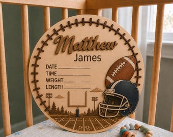 Personalisierte Fußball Geburtsankündigung Zeichen Baby Geburt Stats Plaque Fußball Kinderzimmer Dekor Neugeborene Krankenhaus Ankündigung Junge Andenken Geschenk