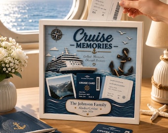 Personalisierte Cruise Ticket Memory Box Cruise Boarding Passhalter Benutzerdefinierte Cruise Keepsake Box Travel Memory Shadow Box Urlaub Souvenir