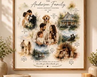 Personalisierte hölzerne Familie Portrait mehrere Fotos UV gedruckt auf Premium Sperrholz kundenspezifische Aquarell Familie Wand Kunst Jahrestag Hochzeitsgeschenk