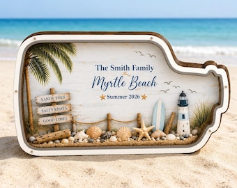 Personalisierte Strand Memory Shadow Box, Familienurlaub Erinnerungsbox, Küstendekor, Muschelsammlung Display, Myrtle Beach Souvenir Geschenk