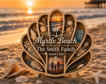 Personalisierte Beach Memory Shadow Box, benutzerdefinierte Muschel-Andenken-Anzeige, fügen Sie Ihren eigenen Muschelsand und Familienfotos hinzu, Küstendekorgeschenk