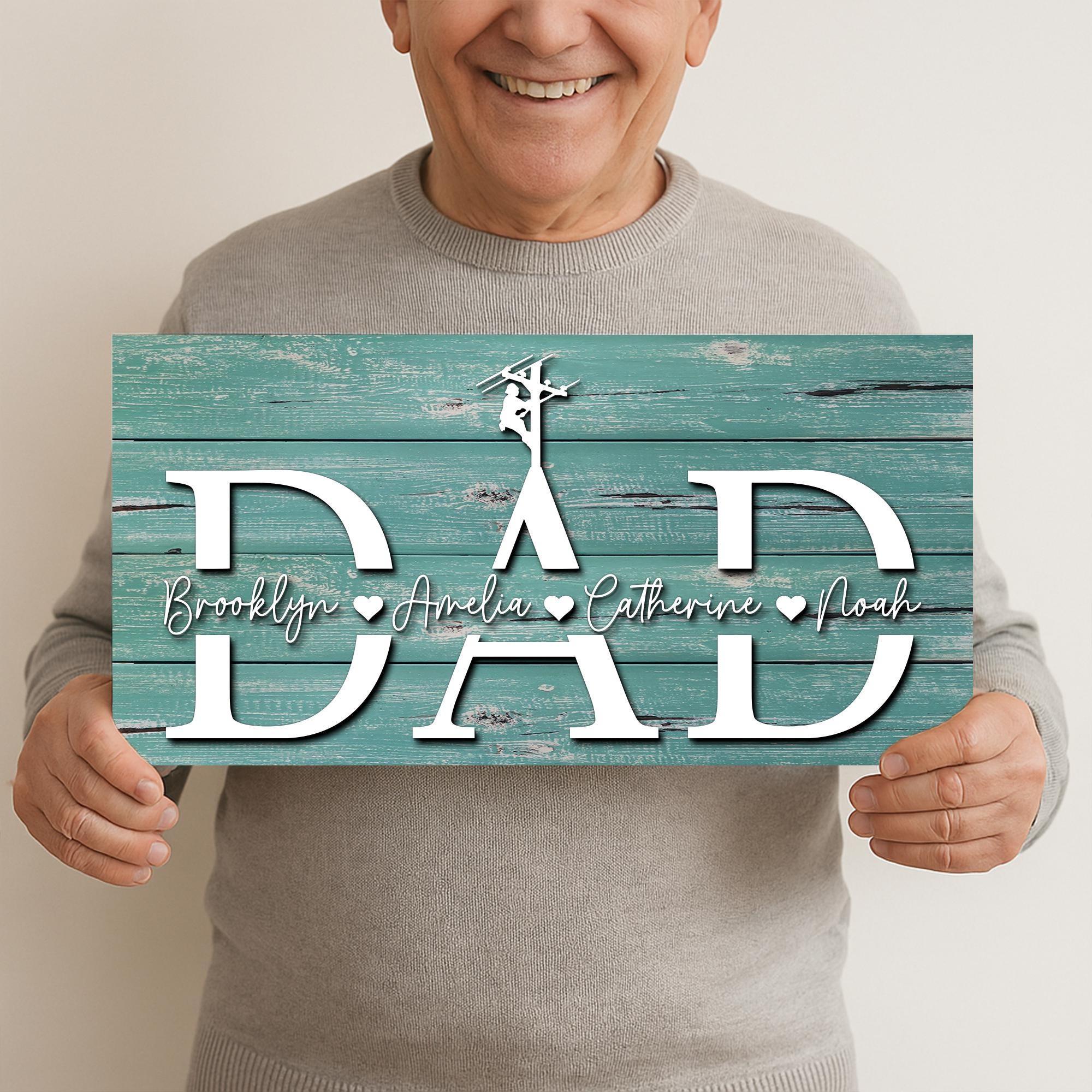 Custom Lineman Dad Kids Name Wood Sign Personalized Woodence Father Day ...