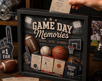 Gepersonaliseerde sportkaart schaduwdoos, speldag geheugendoos, kaartstomphouder, voetbal basketbal honkbal aandenken, cadeau sportfan