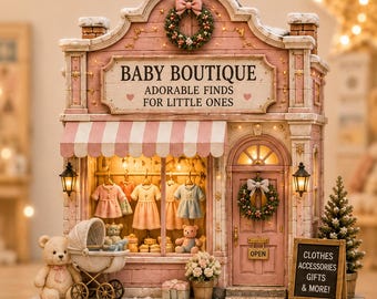 Baby-Dorf-Regaldekoration, Miniatur-Dorfladen aus Holz, Schreibtischdekoration fürs Kinderzimmer, Regaldekoration fürs Babyzimmer, Geschenk für frischgebackene Eltern