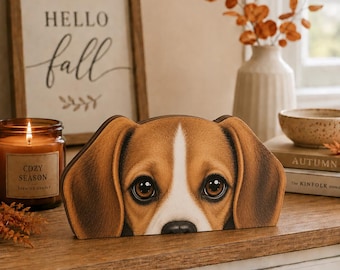 Beagle Holzblock Regal Dekor, Beagle Hund Liebhaber Geschenk, Bauernhaus Hunde Dekor, niedlicher Beagle Shelf Sitter, rustikale Dekoration