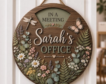 Personalized Wildflower Rotating Door Sign, Office Status Sign, Teacher Classroom Sign, Therapist Office Decor, Counselor Door Hanger