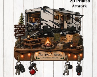 Personalized Camper Key Holder, RV Family Key Rack, Travel Trailer Wall Decor, Custom Camping Adventure Gift for RV Lovers