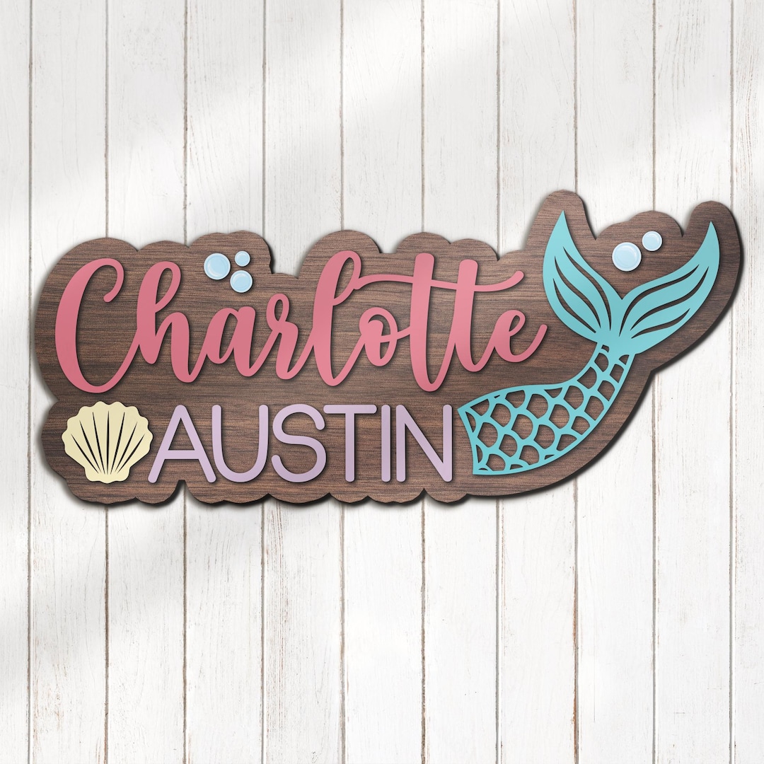 Custom Mermaid Under the Sea Kid Wood Nursery Name Sign Personalized ...
