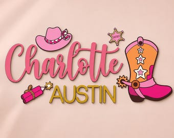 Benutzerdefinierte Cowgirl Buchstabe Holz Kinderzimmer Namensschild personalisierte Western Rodeo Wand Dekor Baby Shower Mädchen Muttertag Geschenk Rosa Cowboy Wand Kunst