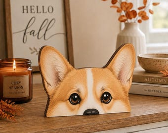 Corgis Holzblock Dekor, Corgis Shelf Sitter, Hundeliebhaber Geschenk, Bauernhaus Hund Dekor, Corgis Schreibtisch Dekor, Haustier Erinnerungsgeschenk