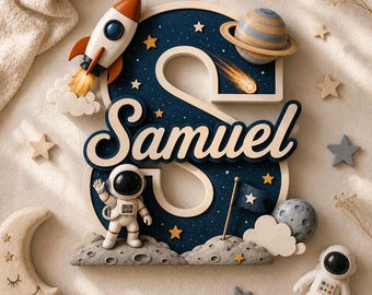 Personalisiertes Weltraum-Kinderzimmer-Namensschild, benutzerdefinierte Astronaut-Wand-Dekor, Rakete Kinderzimmer Zeichen, Weltraum-Babyzimmer Dekor, Kinder Namensschild