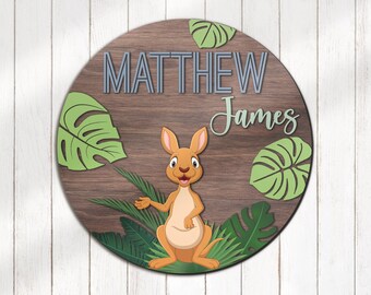 Custom Kangaroo Wood Nursery Name Sign Personalized Australian Animal Wooden Crib Decor Baby Shower Boy Birthday Woodland Forest Wall Art