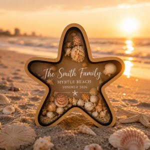 Personalisierte Strand Memory Box, Seestern Muschel Sammlung Display, Familienurlaub Andenken, Küsten Wohnkultur, Strand Souvenir Geschenk