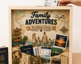 Personalisierte Familienreise-Gedächtnisbox, Bordkarten-Schattenbox, Abenteuer-Erinnerungsbox, Urlaubskartenhalter, individuelles Reisegeschenk