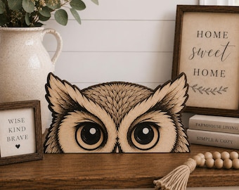 Houten plank uil uil, decor uil plank, bosuil houten blok, rustieke boerderij uil decor, cadeau vogelliefhebber, Scandinavische huisdecoratie
