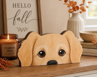 Golden Retriever Holzregal Dekor, Golden Retriever Geschenk, Bauernhaus Hund Dekor, Welpen Holzblock, Herbst Regal Dekor