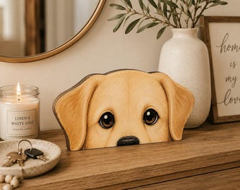 ラブラドール木製ブロック装飾、ラブラドールレトリバーの棚飾り、犬好きへのギフト、木製犬棚装飾、ラブラドールホームデコレーション