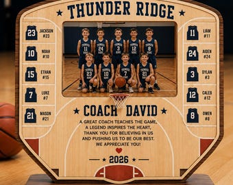 Gepersonaliseerde fotolijst basketbalteam, cadeau coach waardering, plaquette basketbalteam, cadeau coach einde seizoen, aandenken teamfoto