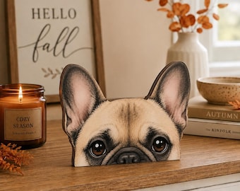 Französische Bulldogge Holzregal Sitter Frenchie Regal Dekor, Hunde Liebhaber Geschenk Bauernhaus Holzblock, Französische Bulldogge Schreibtisch Dekor Haustier Gedenkstätte Dekor