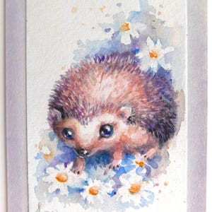 Aquarel egel ansichtkaart, handgeschilderde dierenkunst, schattige egelkunstwerken, cadeau egelliefhebber, kaart schattig bosdier