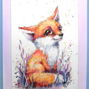 Carte postale aquarelle de renard, art animalier peint à la main, carte de voeux mignonne de renard, renard aquarelle original, mini carte d'art faite main