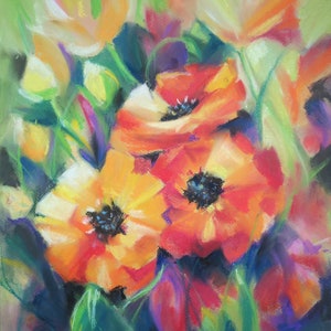 Original Poppies Pastel Painting: Floral Wall Art (12.5x14.5&#39;&#39;)