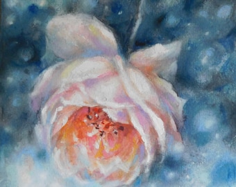 Original pastel painting, Pink rose, pastel painting, fantasy, wall art