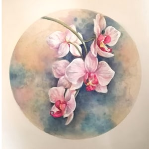 Light Pink Orchid Watercolor Painting: Botanical Floral Art Print