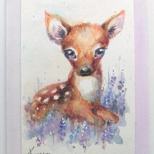 Carte de bébé cerf, carte aquarelle faite main, nouvelle carte de bébé faite main, jolie carte de cerf, carte d'anniversaire, illustration de bébé cerf