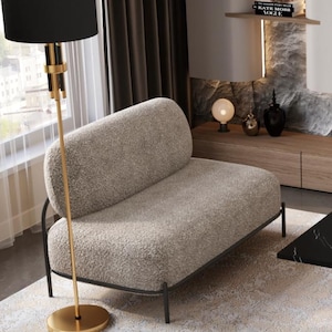 Minimalist Boucle Sofa, Small Loveseat, Modern Teddy Fabric Settee, Nordic Style Bench