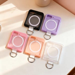 Z Flip7 FE Glitter Clear Magnetic Ring Case, Samsung Galaxy Z Flip 7 6 5 4 3 Transparent Shockproof Cover with Wireless Charging Support