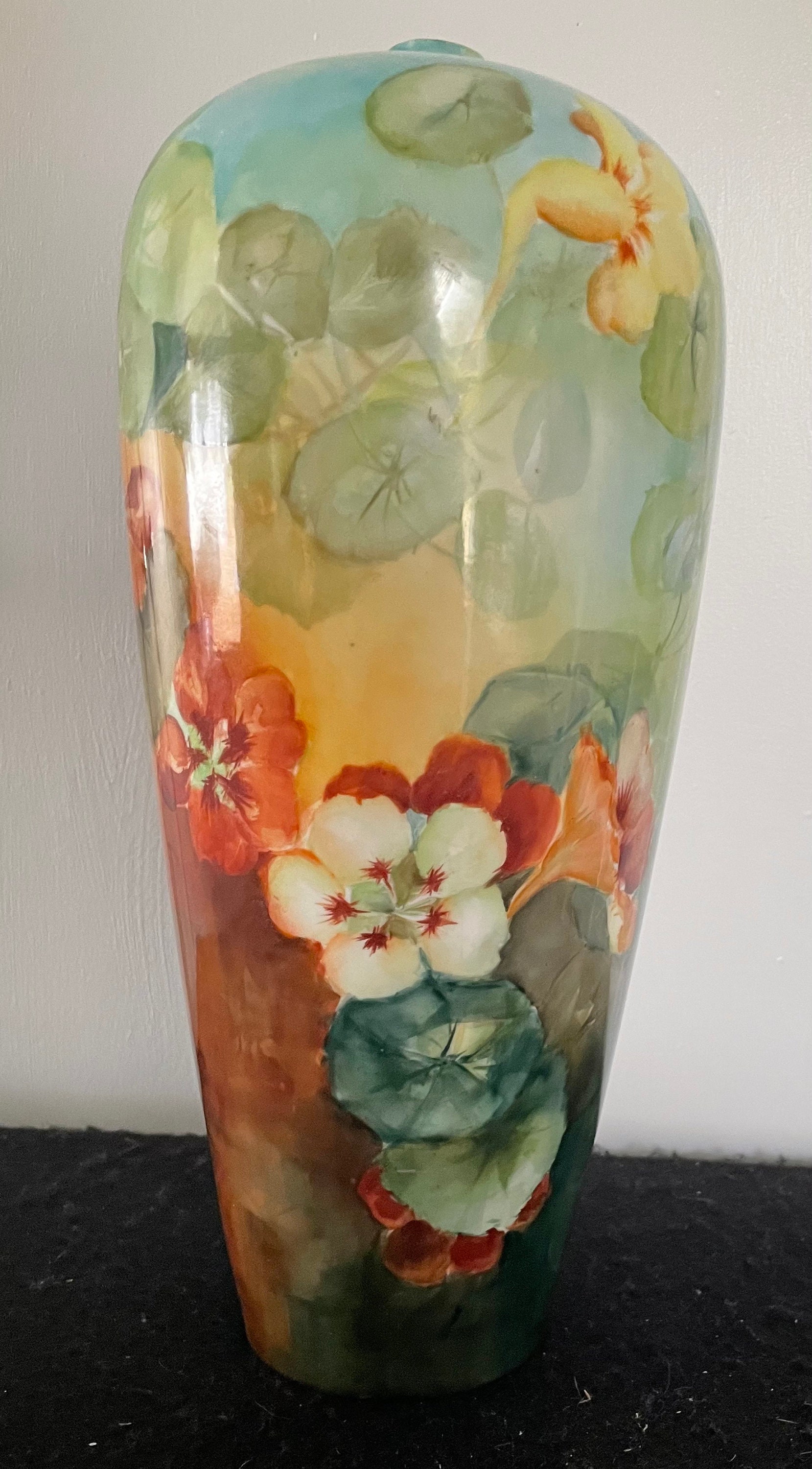 Antique Early 1900's Belleek Willits Hand Painted 13 1/2" Floral Vase