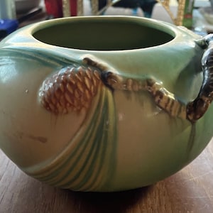 Vintage ROSEVILLE Art Pottery 1936 PINECONE 278 4 Rose Bowl Vase Rich Green RARE