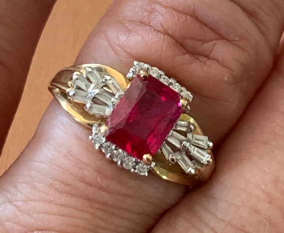 Vintage Estate 14k 4mm Ruby Diamond Ring with 22 … - image 1
