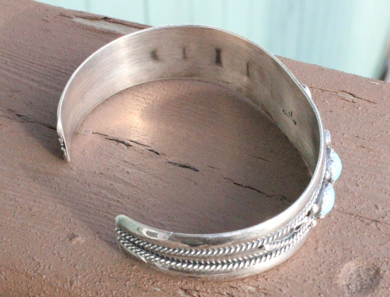 Vintage Native American Turquoise and Sterling Silver Cuff Bracelet Turquoise Signed J
