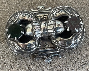 Beautiful Unique Antique Sterling Silver Pin with 2 Stones