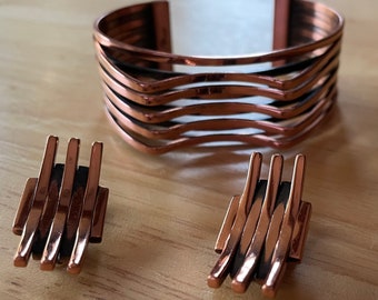 Renoir Copper Geometrical Cuff Bracelet and Complimentary Clip-on Earrings