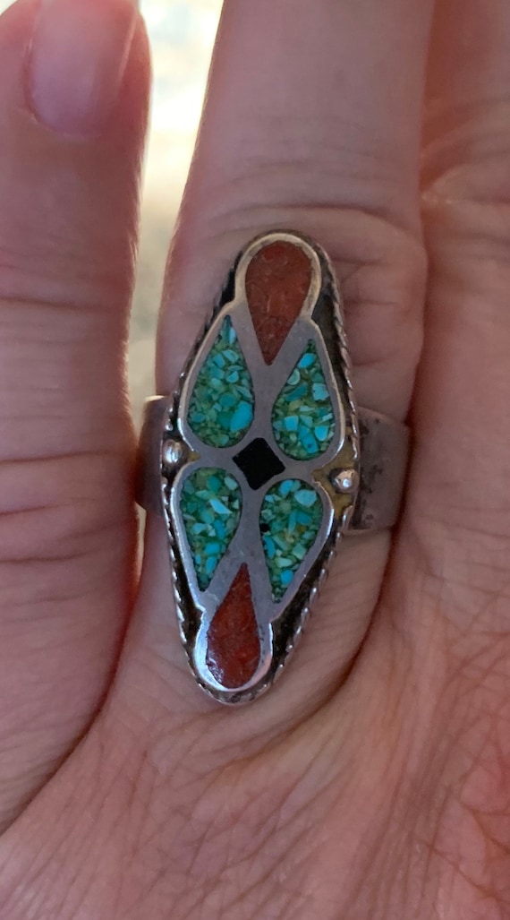 Geometric Pattern Native American Turquoise and C… - image 1