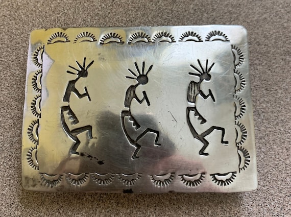 Impressive Vintage Signed Native American Hopi Sterling Silver Kokopelli Buckle Impressive Vintage Signed Native American Hopi Sterling Silver Kokopelli Buckle
